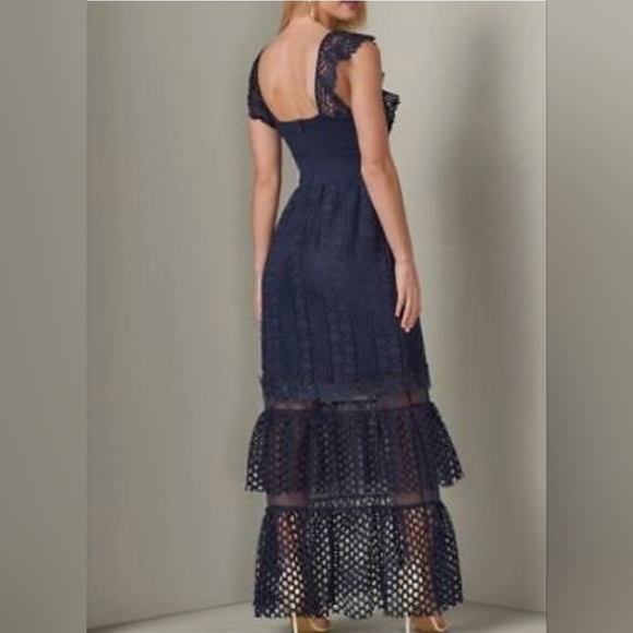 Venus Women's Navy Blue Guipure Lace Tiered Maxi - Picture 3 of 9